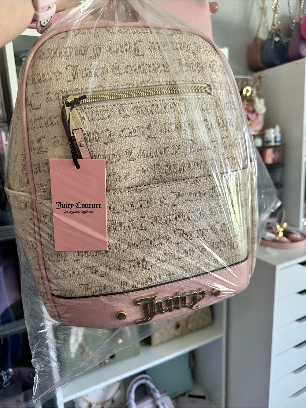 JUICY COUTURE COOL COLLAR BACKPACK(Sandstone with Blush Pink)
